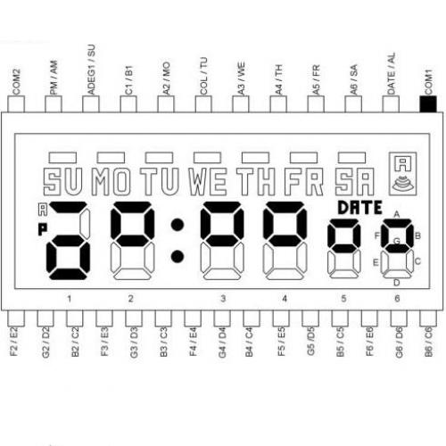 六位LCD显示手表3.0V 带EL背光 6LED跑马 增加单